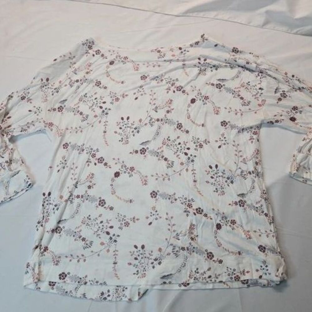 Loft Cottagecore Scoop Neck Top L White Floral Y2K Fairycore Boho Knit Pullover